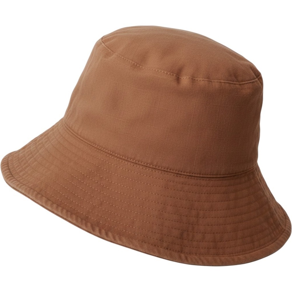 Freya Cognac Brown Cotton Bucket Hat Wide Brim Sun Hat OS Ripstop Texture